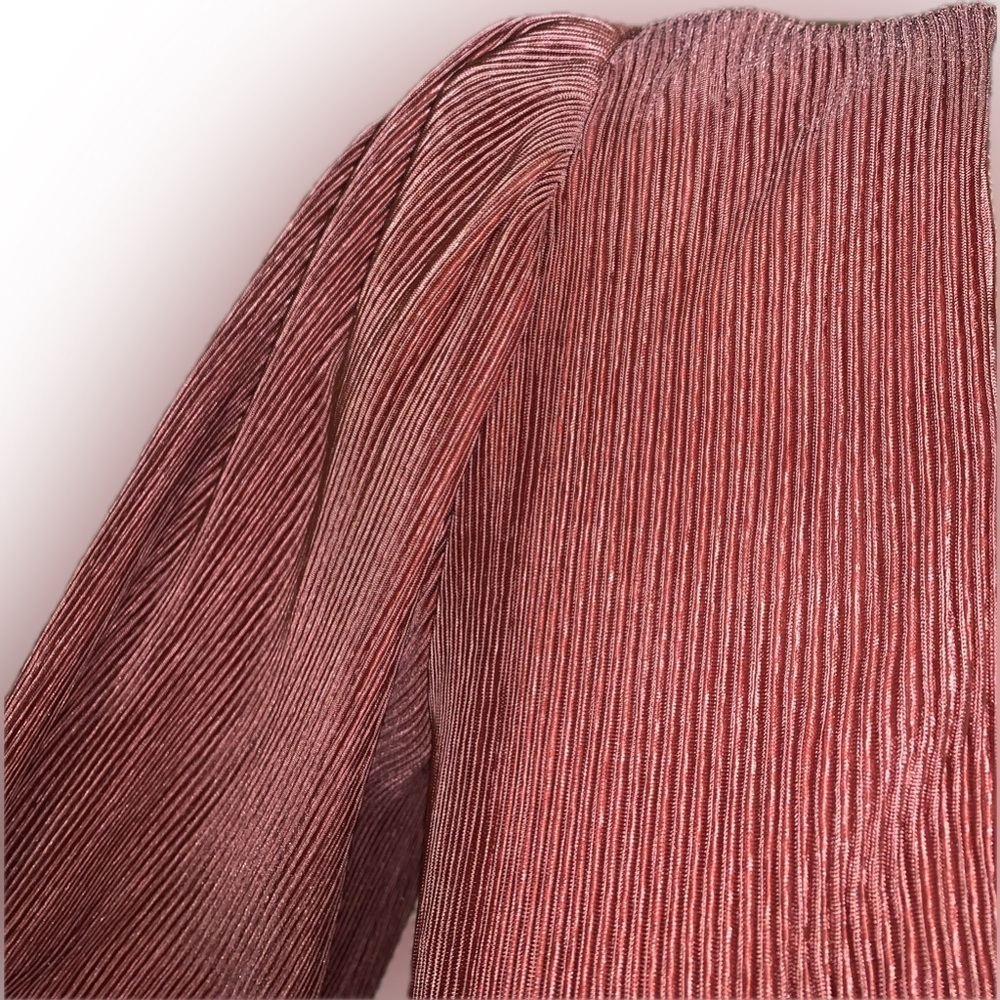 ASTR The Label Pleated Valdez Primadonna Wrap Blouse Pink Clay Puff Shoulder XS - Picture 7 of 11